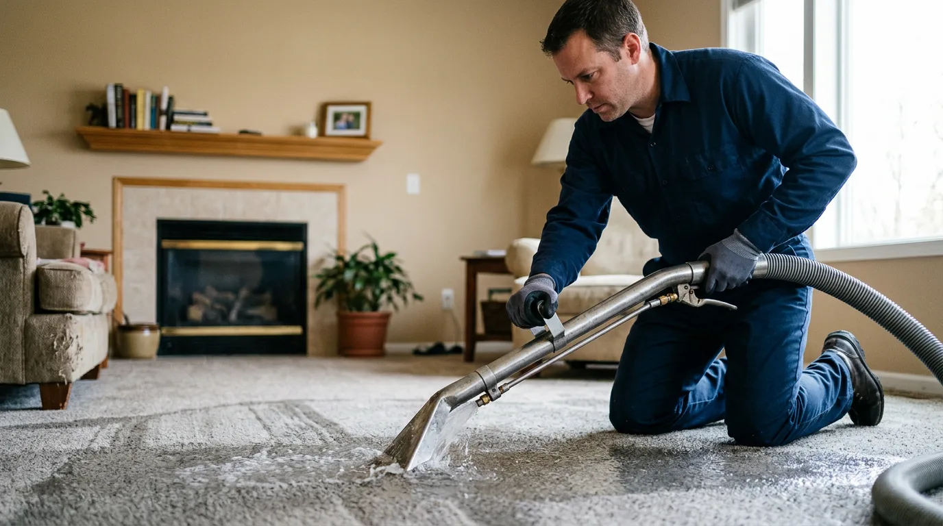 Water damage restoration technician working near Allston, MA